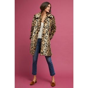 Matison Stone Leopard Print Faux Fur Anthropologie Coat
